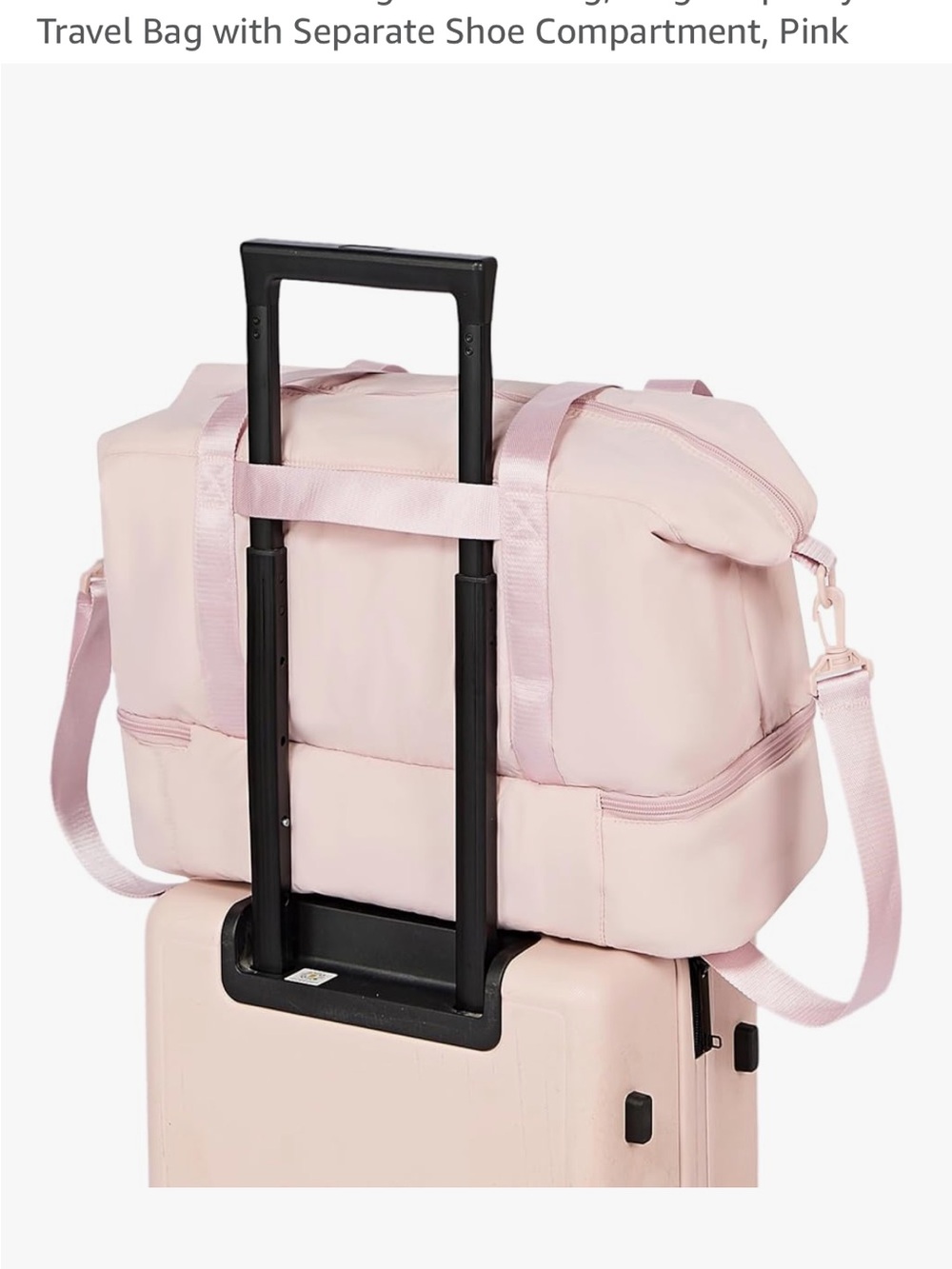 Blush Pink Quilted Travel Tote with Shoe Compartment - Picture 3 of 9